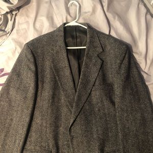 Black herringbone wool blend blazer